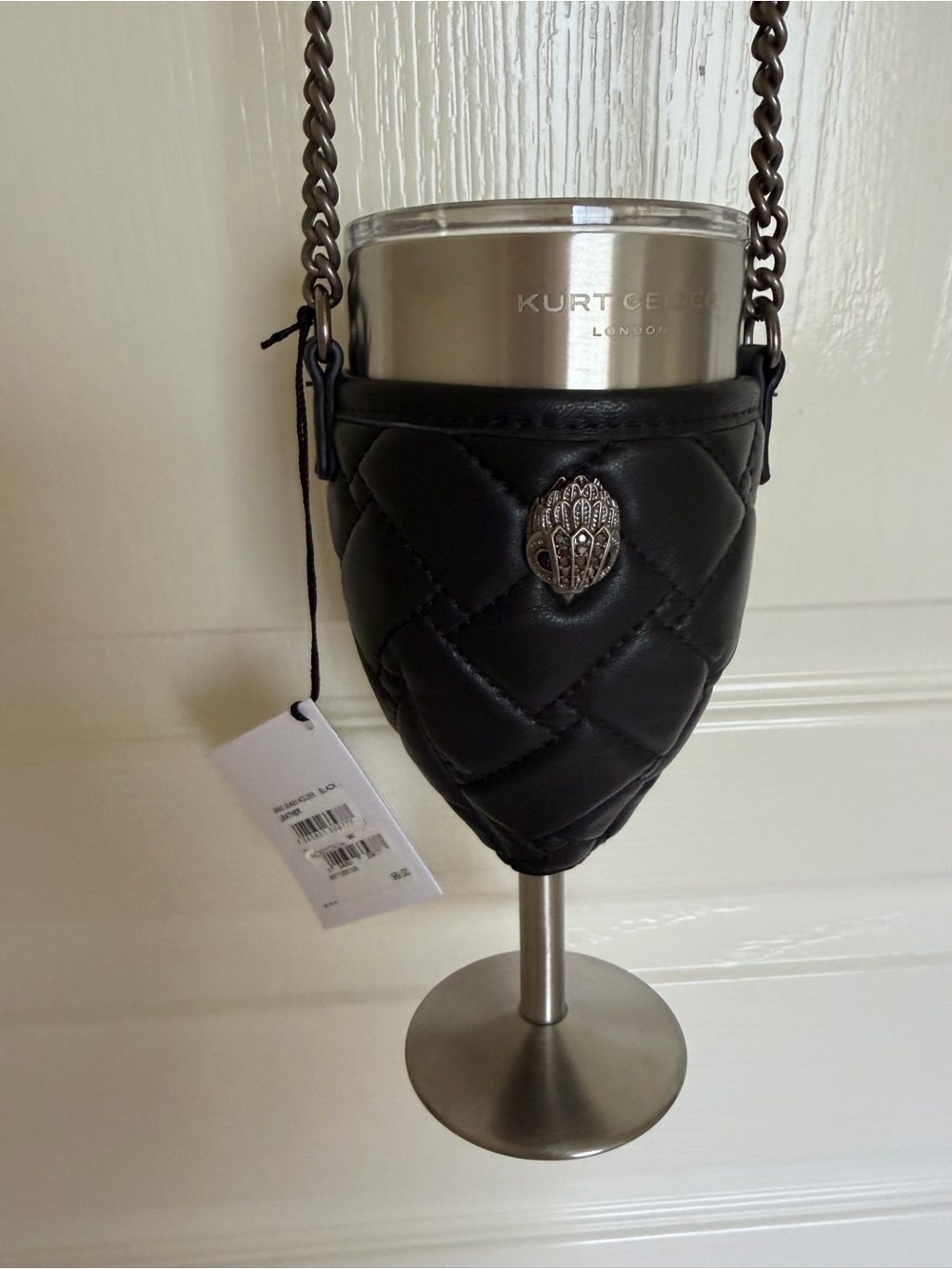 Kurt Geiger Quilted Black Leather Crossbody Wine Glass Holder